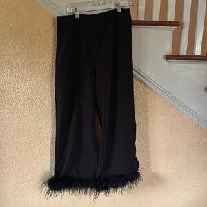 Boa trimmed wide leg black party pants